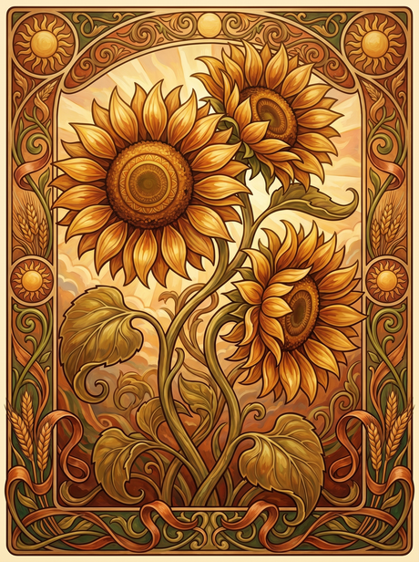 Golden Sunflower Wheat Nouveau (80 Colors) Paint by Numbers kit