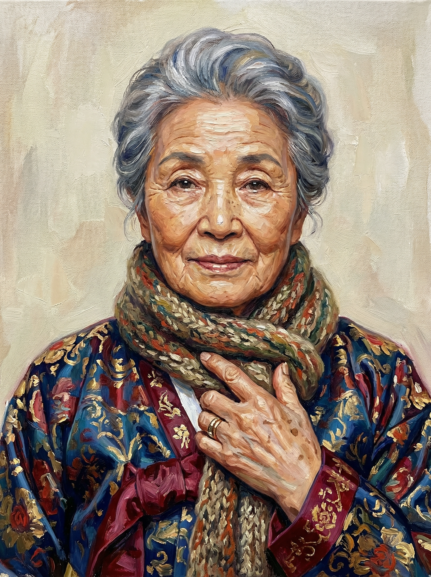 Graceful Senior Lady Scarf (100 Color Diamond Painting) Diamond Painting kit