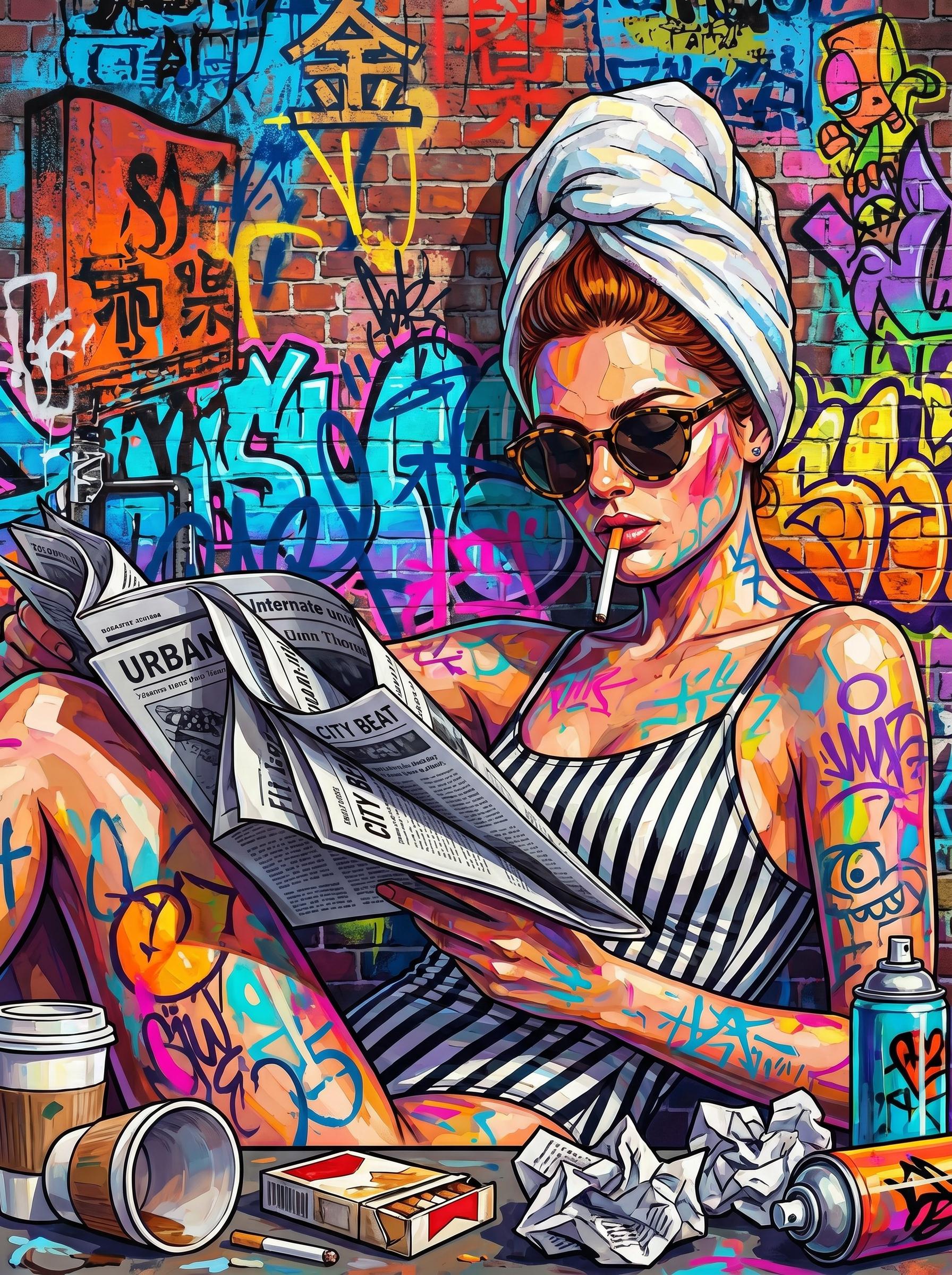 Graffiti Girl Reading (100 Color Diamond Painting) Diamond Painting kit