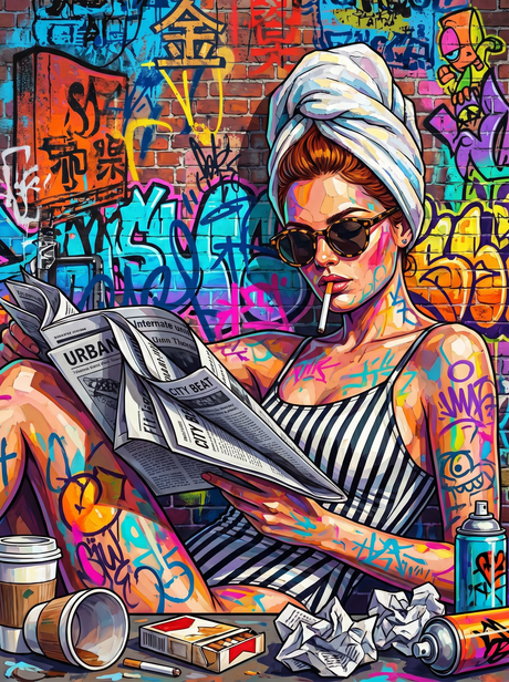 Graffiti Girl Reading (100 Color Diamond Painting) Diamond Painting kit