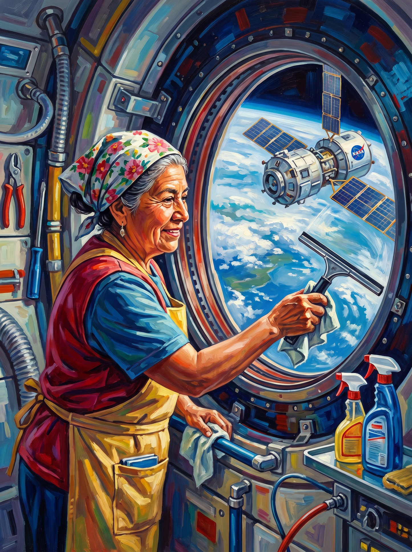 Grandma Cleaning Space Station (100 Color Diamond Painting) Diamond Painting kit