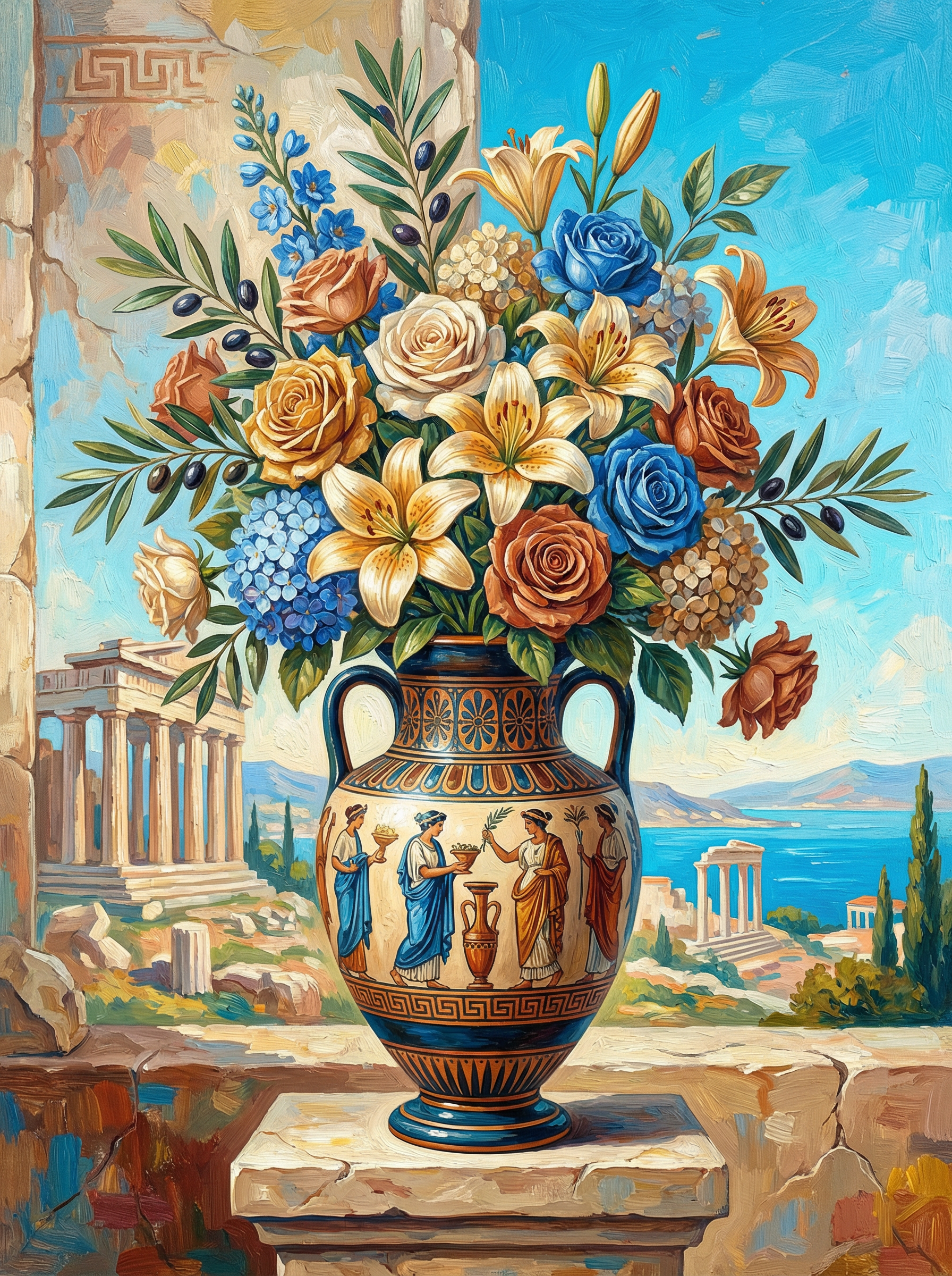 Greek Amphora Coastal Bouquet (100 Color Diamond Painting) Diamond Painting kit