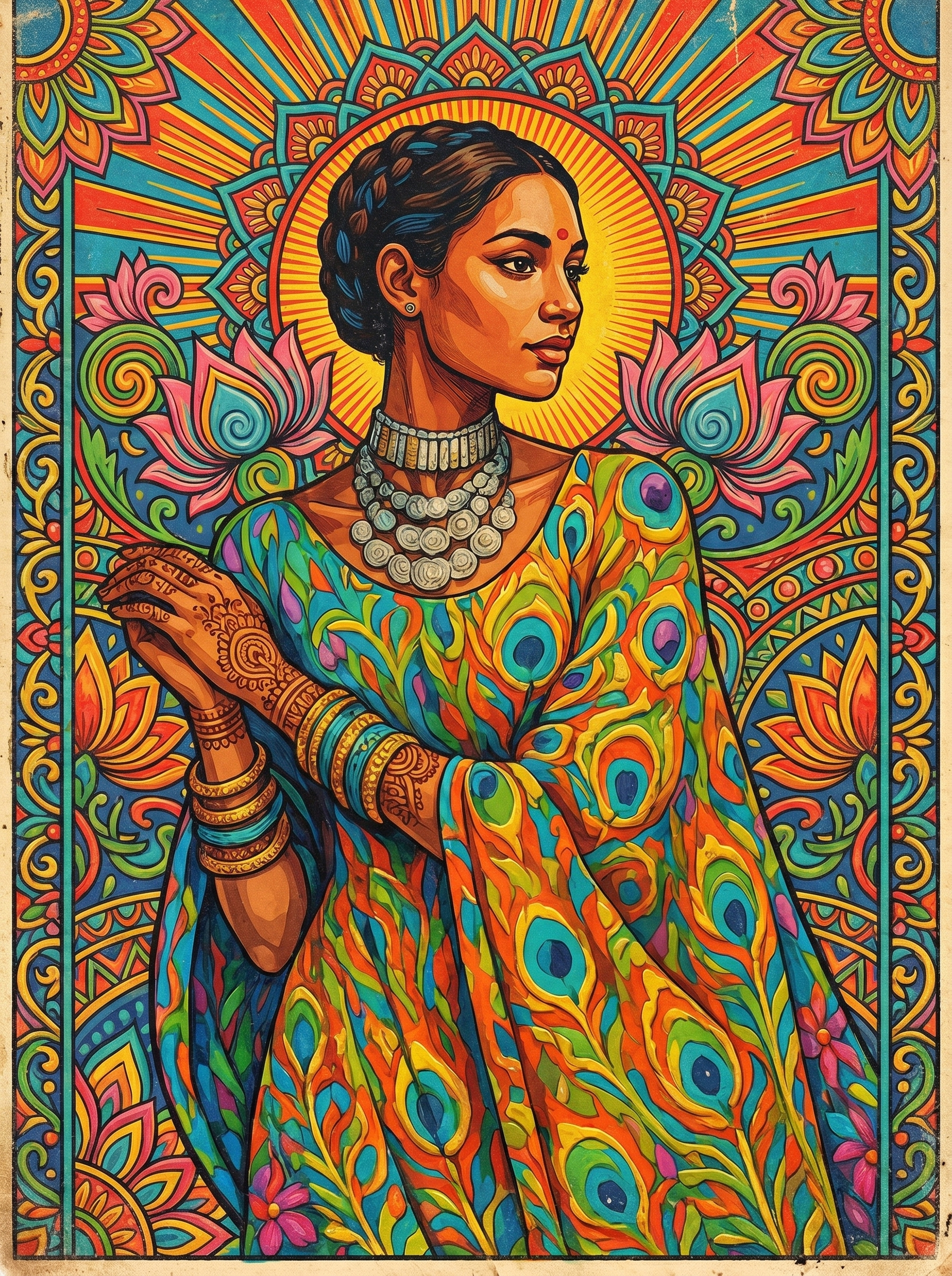 Green Sari Woman (150 Color Diamond Painting)