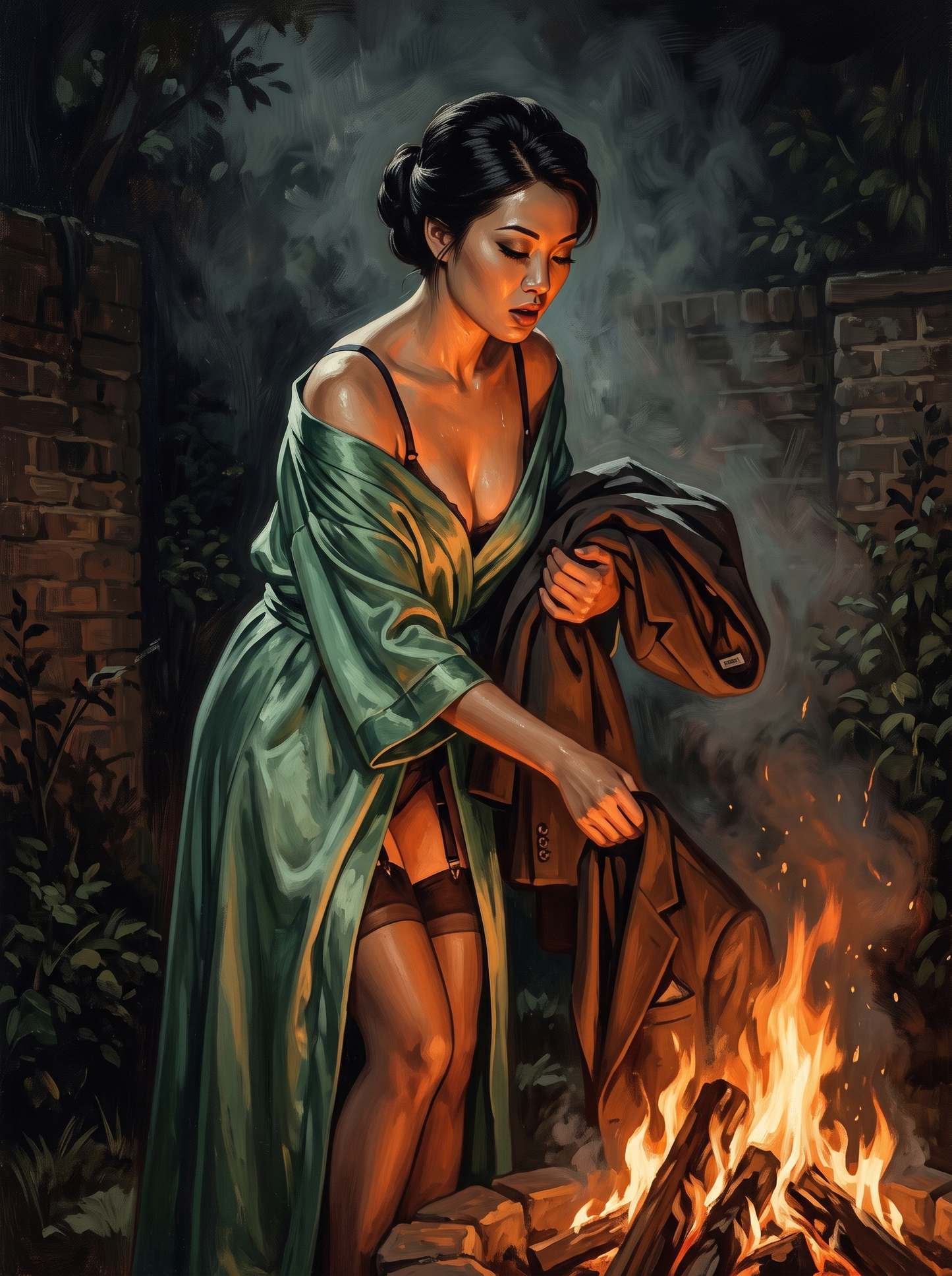 Green Silk by Firelight