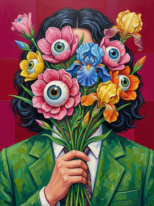Green Suit Eye Flowers (100 Color Diamond Painting)