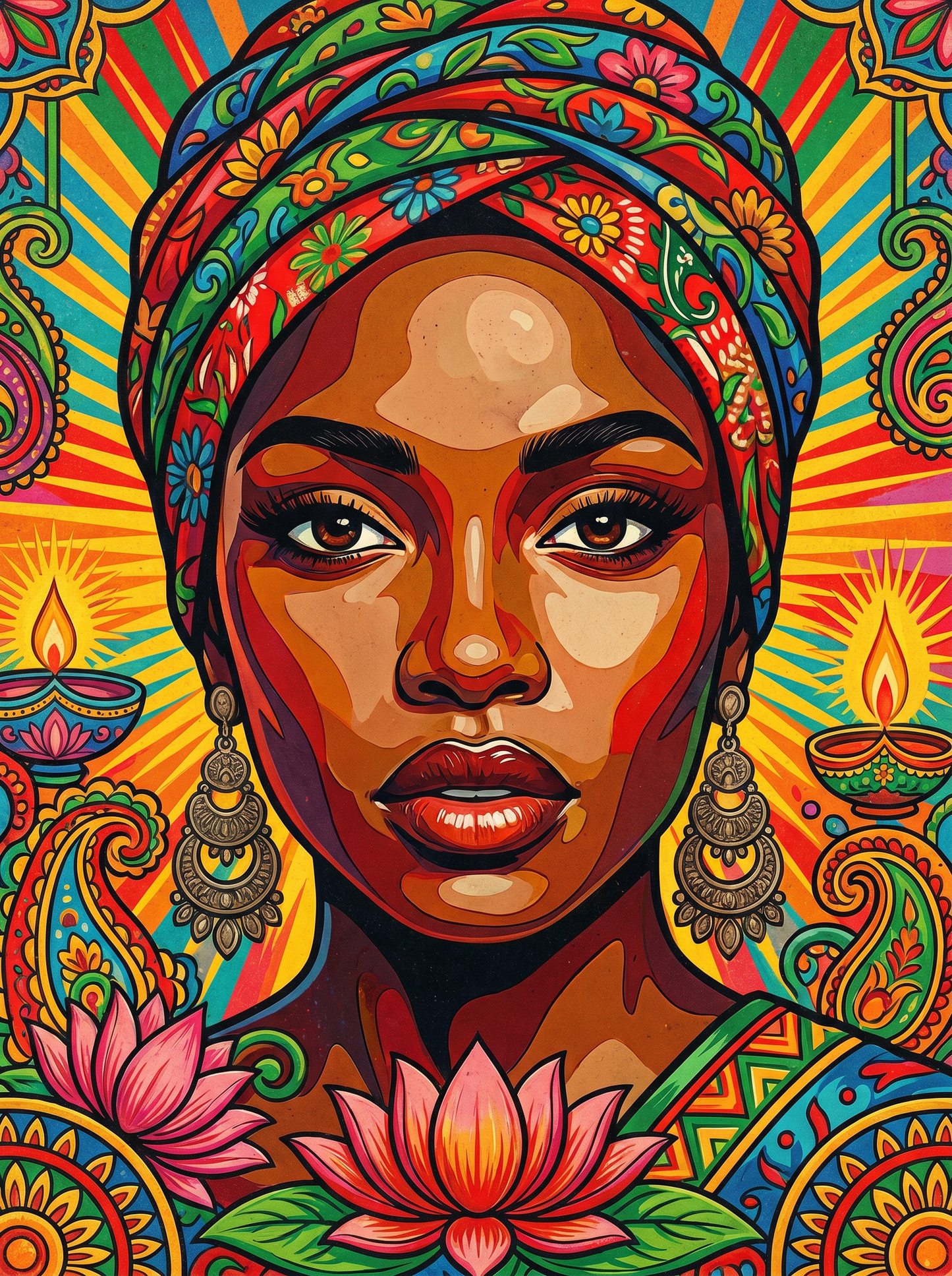 Green Turban Woman (150 Color Diamond Painting)