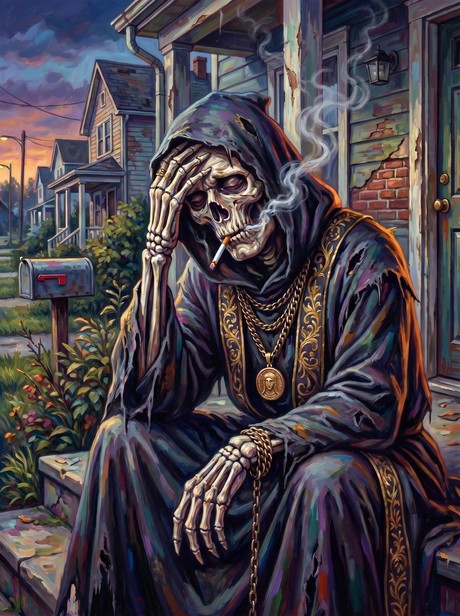 Grim Reaper Head In Hands On Steps (150 Color Diamond Painting) Diamond Painting kit