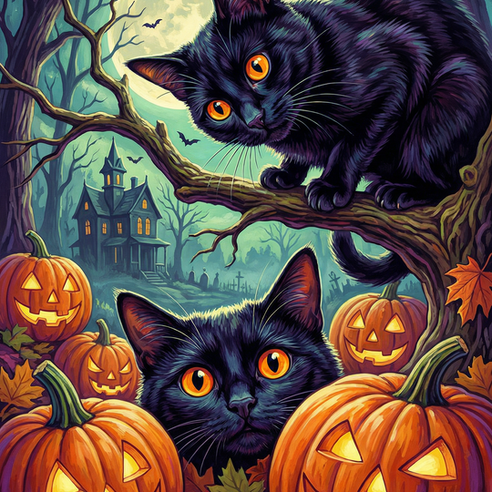 Halloween Black Cats Pumpkins