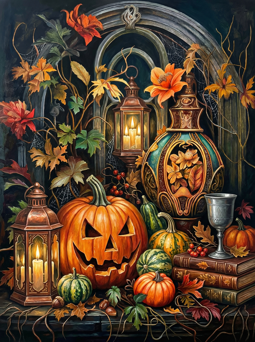 Halloween Potion Pumpkin Scene (100 Color Diamond Painting)