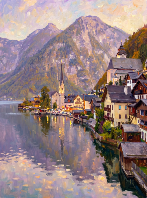 Hallstatt Impression Twilight (150 Color Diamond Painting)