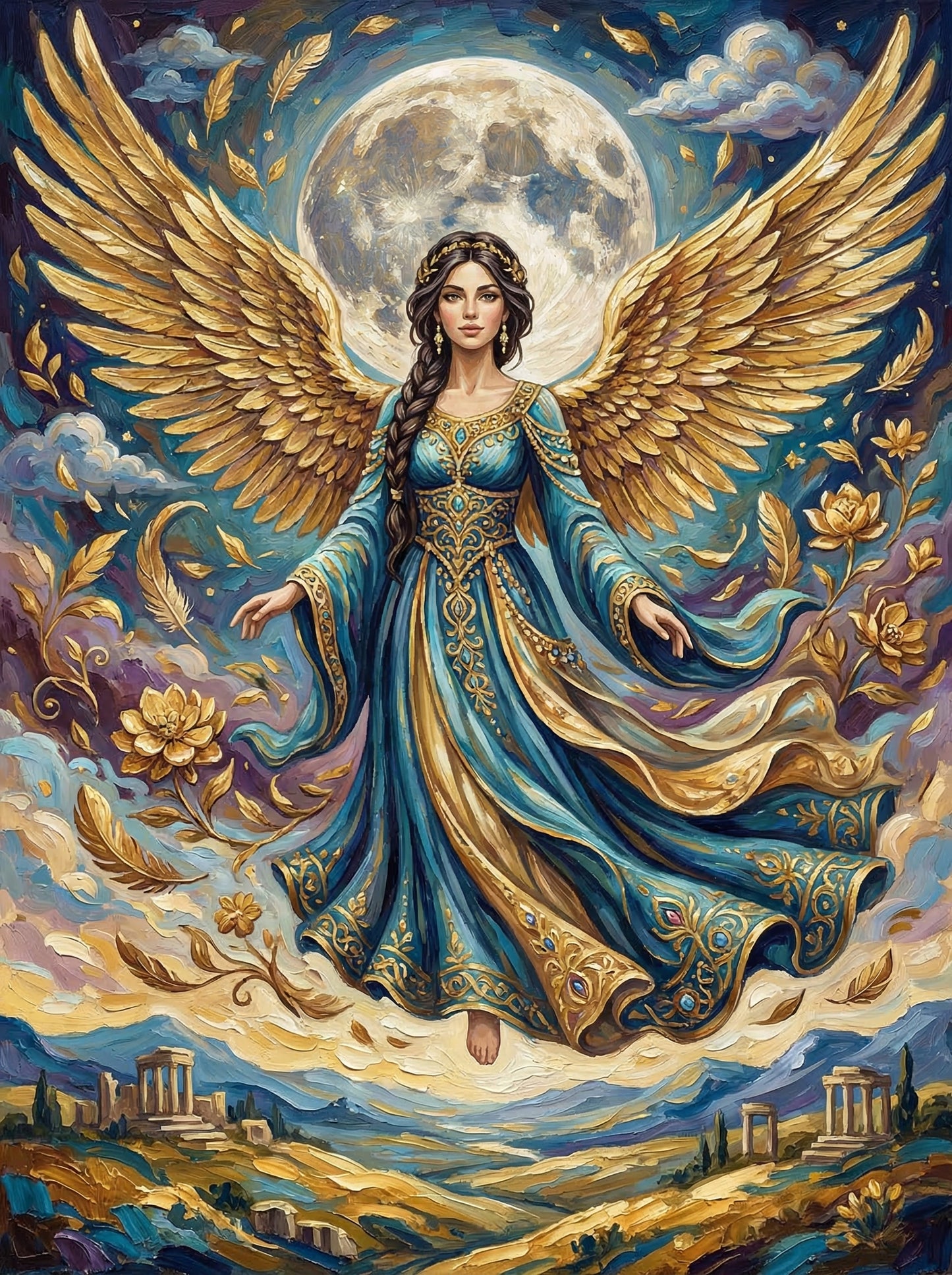 Heavenly Angel With Moonlight (100 Color Diamond Painting)