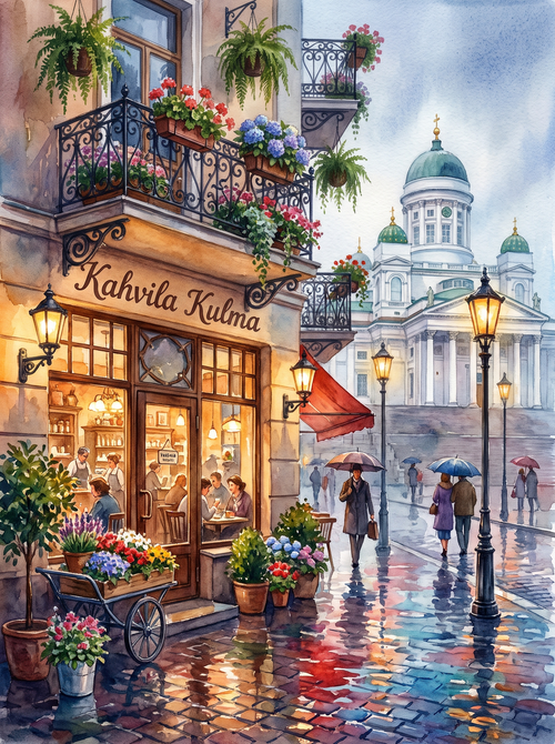 Helsinki Cathedral Rainy Café