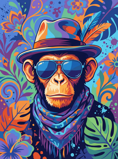 Retro Jungle Chimp (100 Color Diamond Painting) Diamond Painting kit