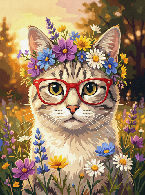 Meadow Blossom Cat (Diamond Painting)