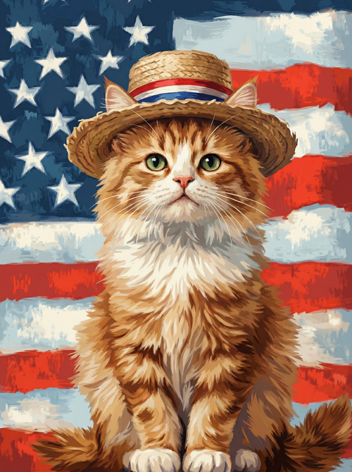 Patriotic Straw Hat Cat