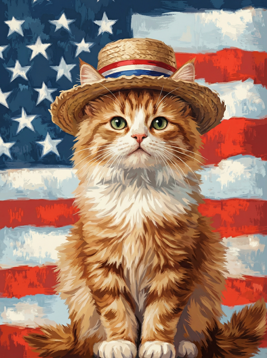 Patriotic Straw Hat Cat
