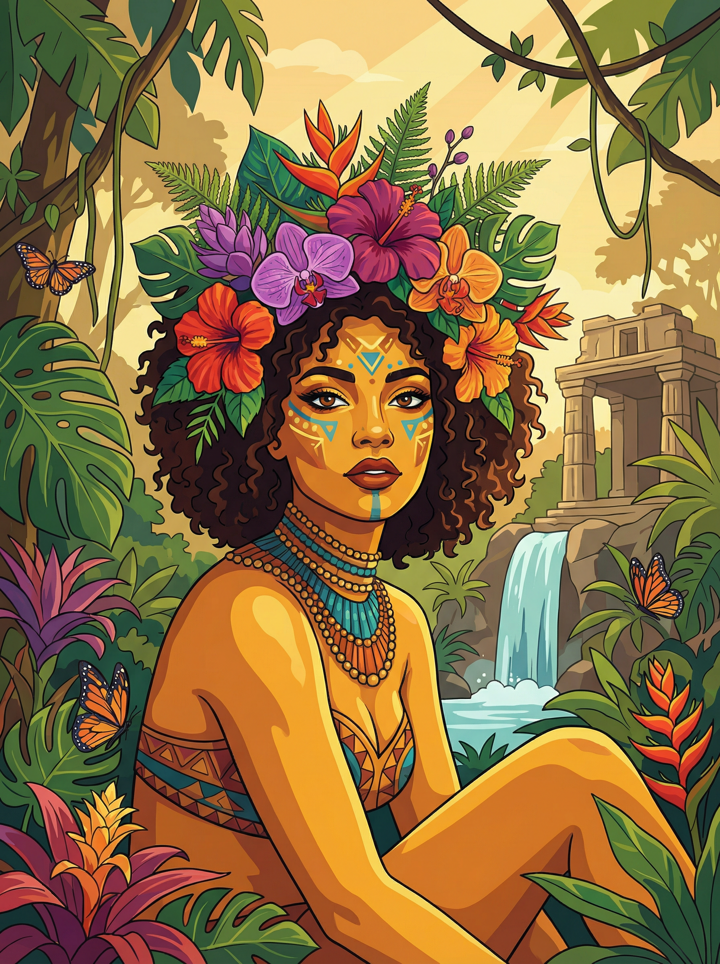 Jungle Sun Priestess (100 Color Diamond Painting) Diamond Painting kit