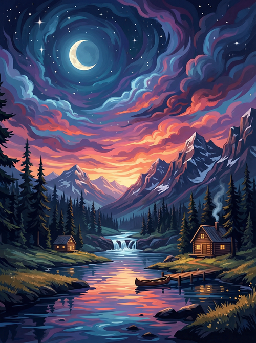 Moonlit Alpine Retreat (100 Color Diamond Painting) Diamond Painting kit