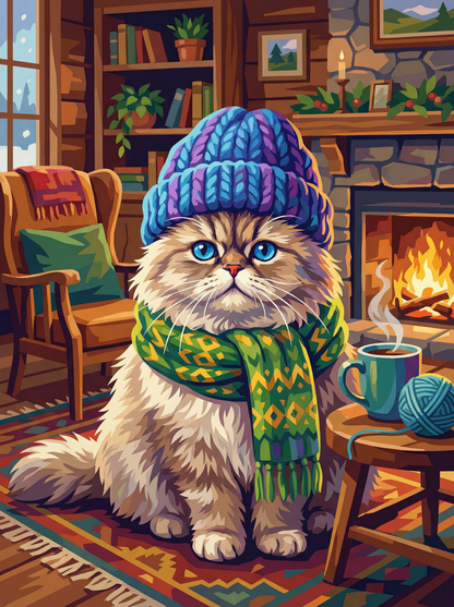 Cozy Winter Cat by the Fire (100 Color Diamond Painting) Diamond Painting kit