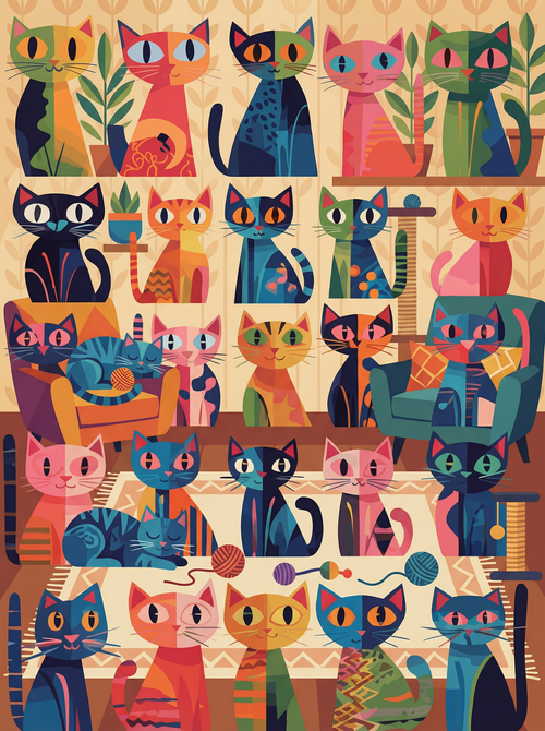 Whimsical Cat Gathering