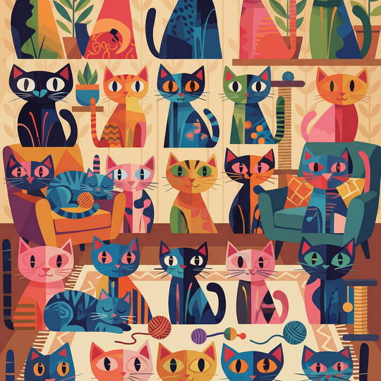 Whimsical Cat Gathering