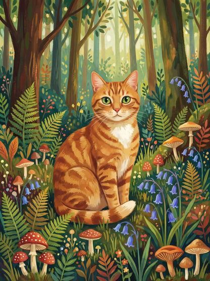 Enchanted Forest Ginger Cat (100 Color Diamond Painting) Diamond Painting kit