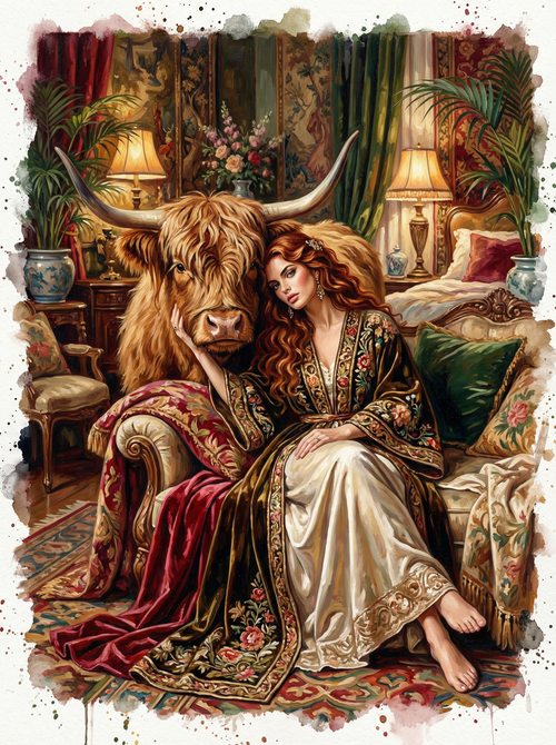 The Lady and the Highland (100 Color Diamond Painting) Diamond Painting kit