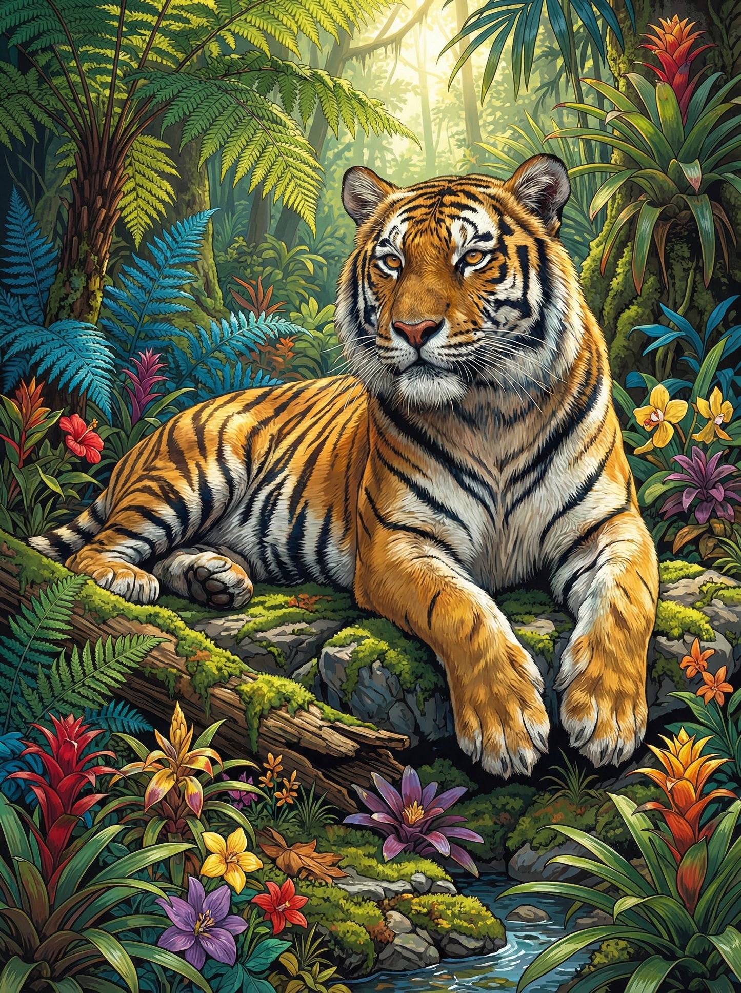 Rainforest Tiger Haven (100 Color Diamond Painting) Diamond Painting kit