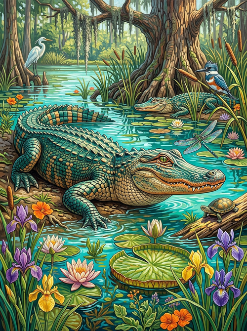 Mystic Swamp Alligator (100 Color Diamond Painting)