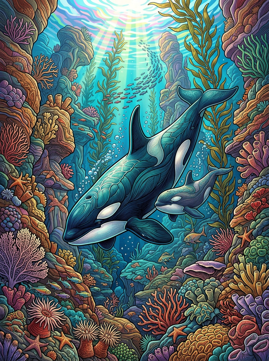 Coral Kingdom Orcas (Diamond Painting)
