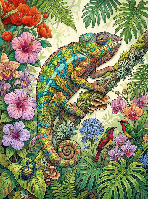 Tropical Garden Chameleon (100 Color Diamond Painting) Diamond Painting kit