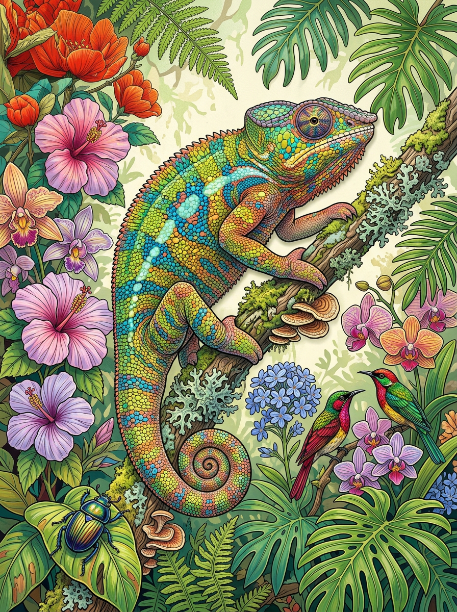 Tropical Garden Chameleon (Diamond Painting) Diamond Painting kit
