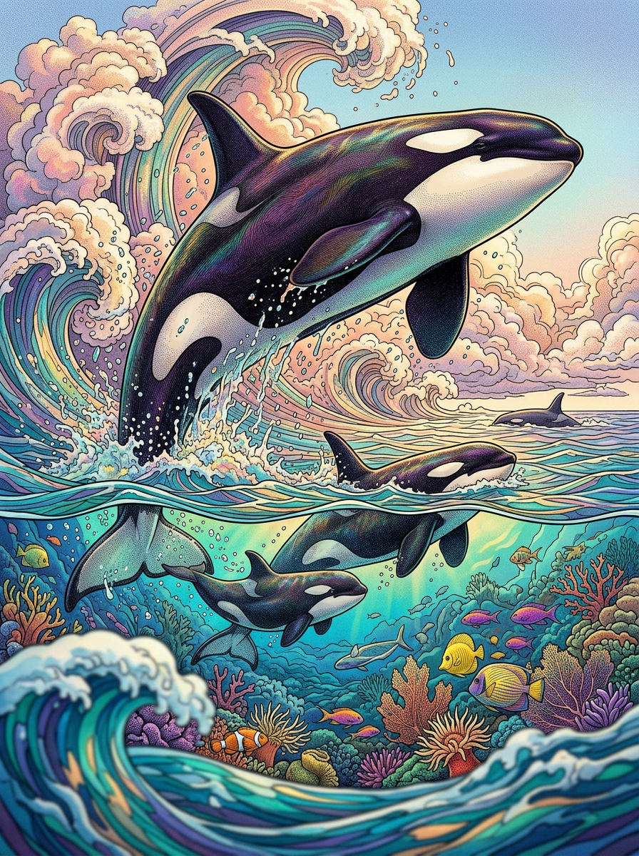 Pastel Wave Orca Leap (100 Color Diamond Painting) Diamond Painting kit