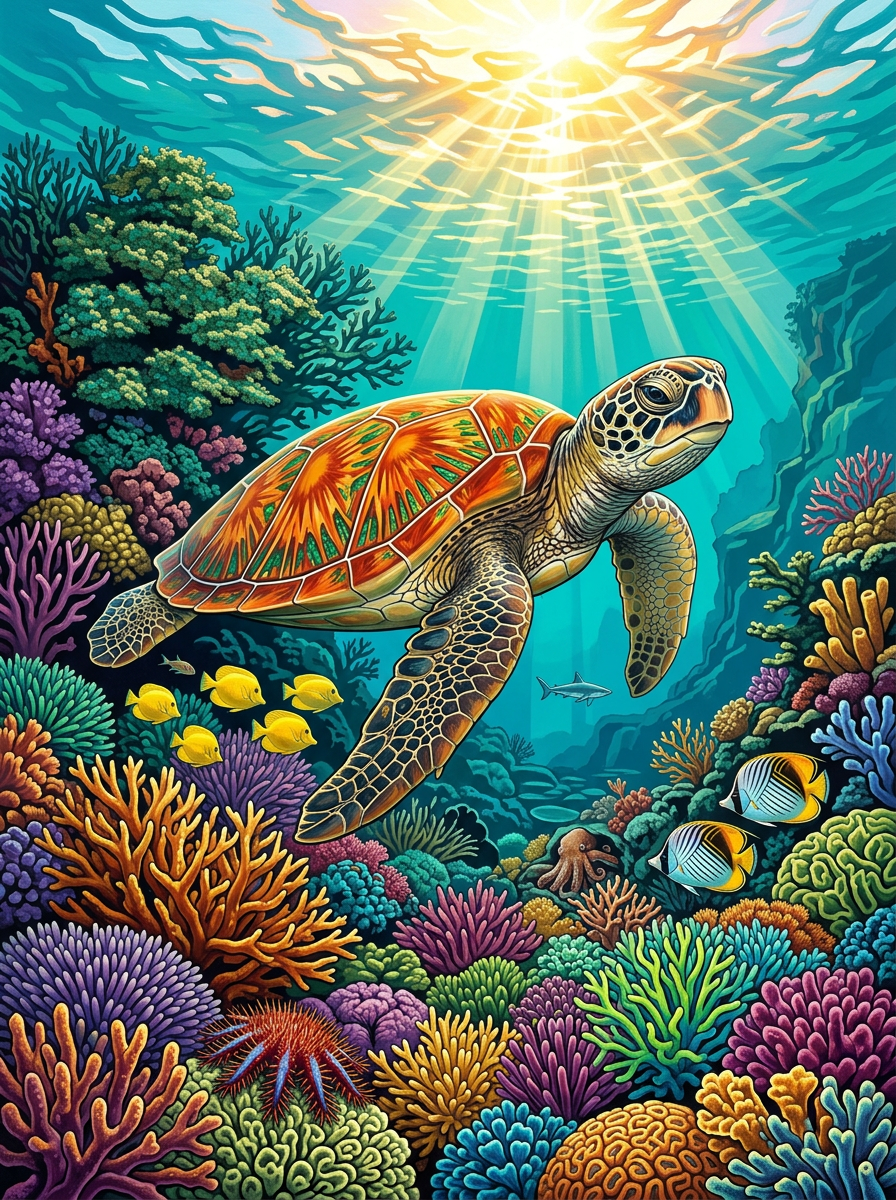 Sunlit Reef Guardian (100 Color Diamond Painting) Diamond Painting kit
