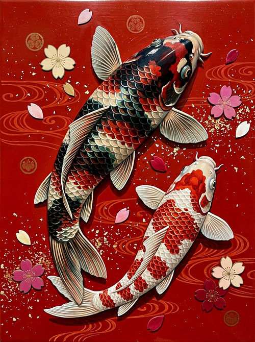 Crimson Sakura Koi (Diamond Painting)