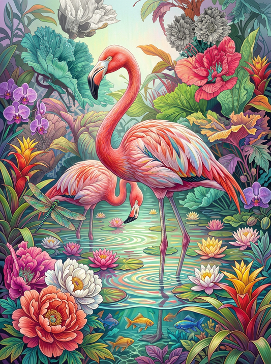 Blush Garden Flamingos (100 Color Diamond Painting)