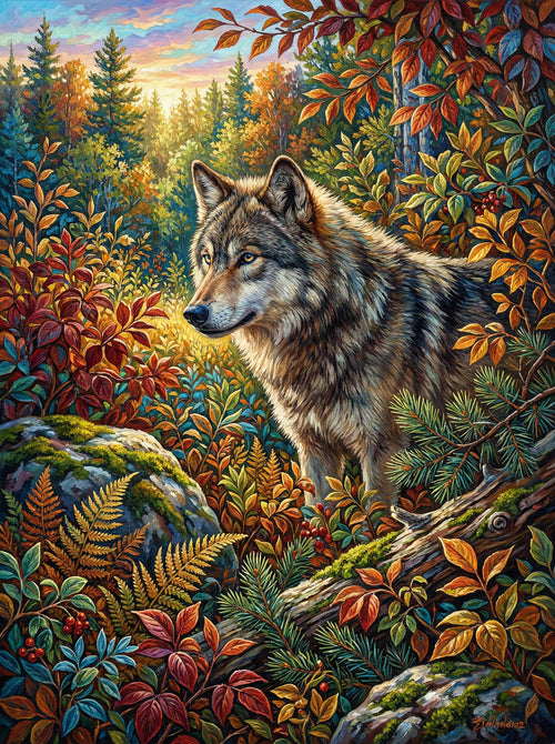 Autumn Whisper Wolf (Diamond Painting)
