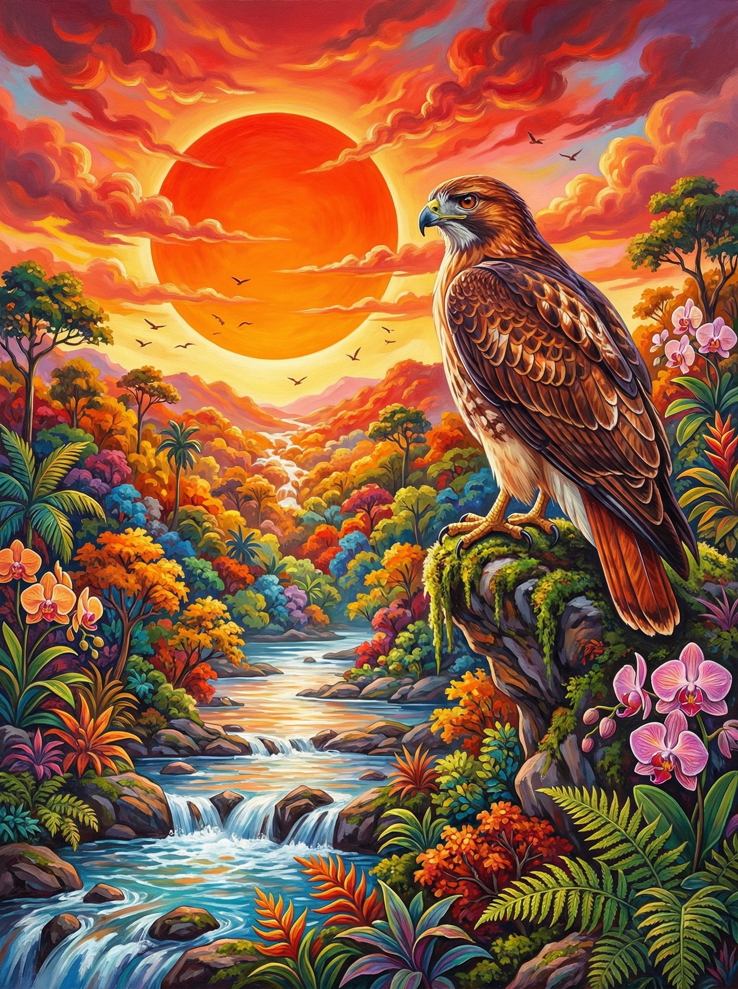 Crimson Sun Sentinel (100 Color Diamond Painting) Diamond Painting kit