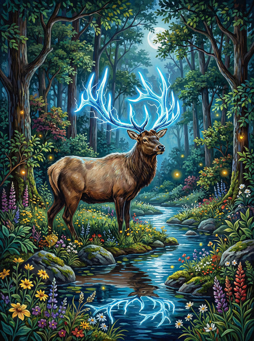 Moonlit Ember Stag (Diamond Painting) Diamond Painting kit