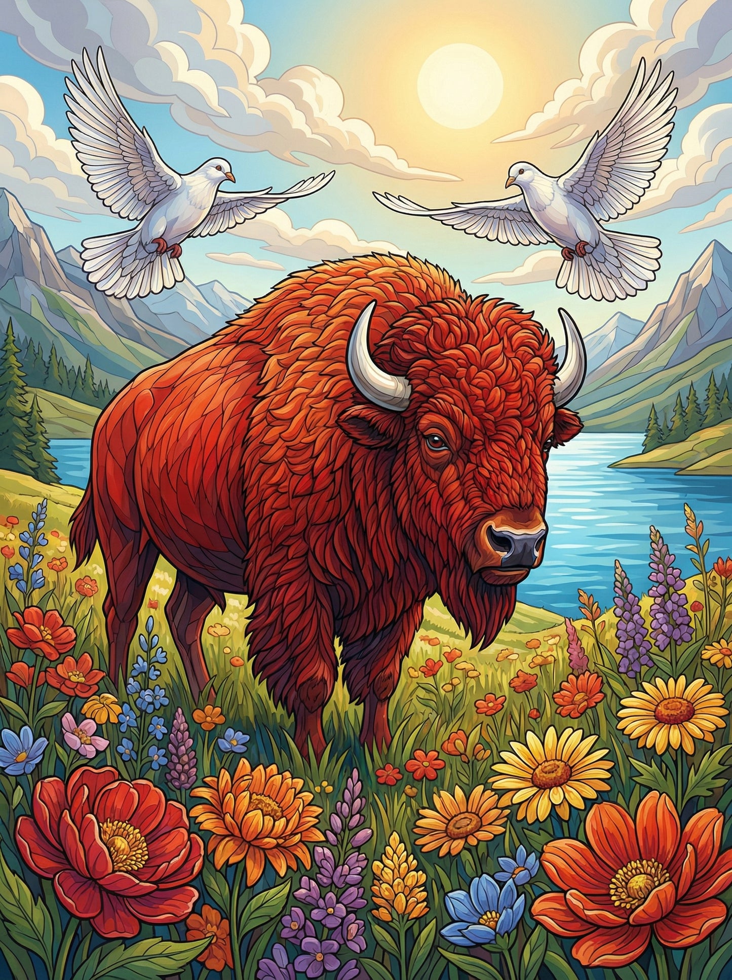 Sunrise Prairie Bison (Diamond Painting) Diamond Painting kit