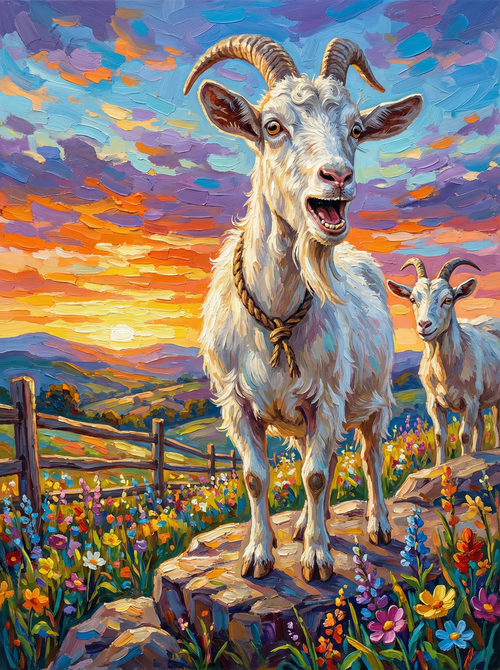 Sunset Meadow Goats (Diamond Painting) Diamond Painting kit