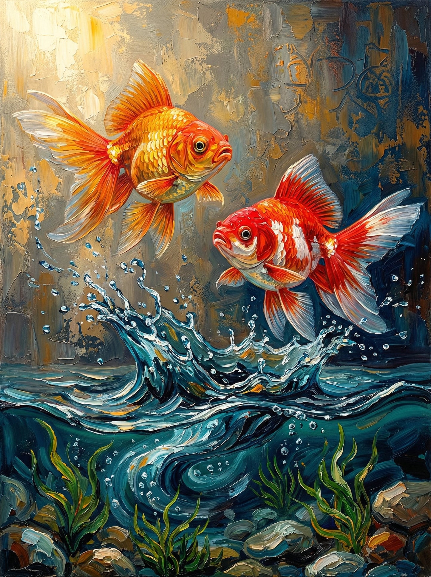 Golden Koi Splash (100 Color Diamond Painting)