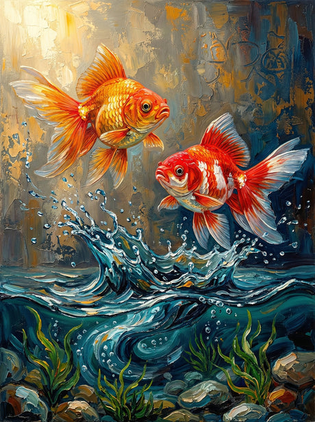 Golden Koi Splash (100 Color Diamond Painting) Diamond Painting kit