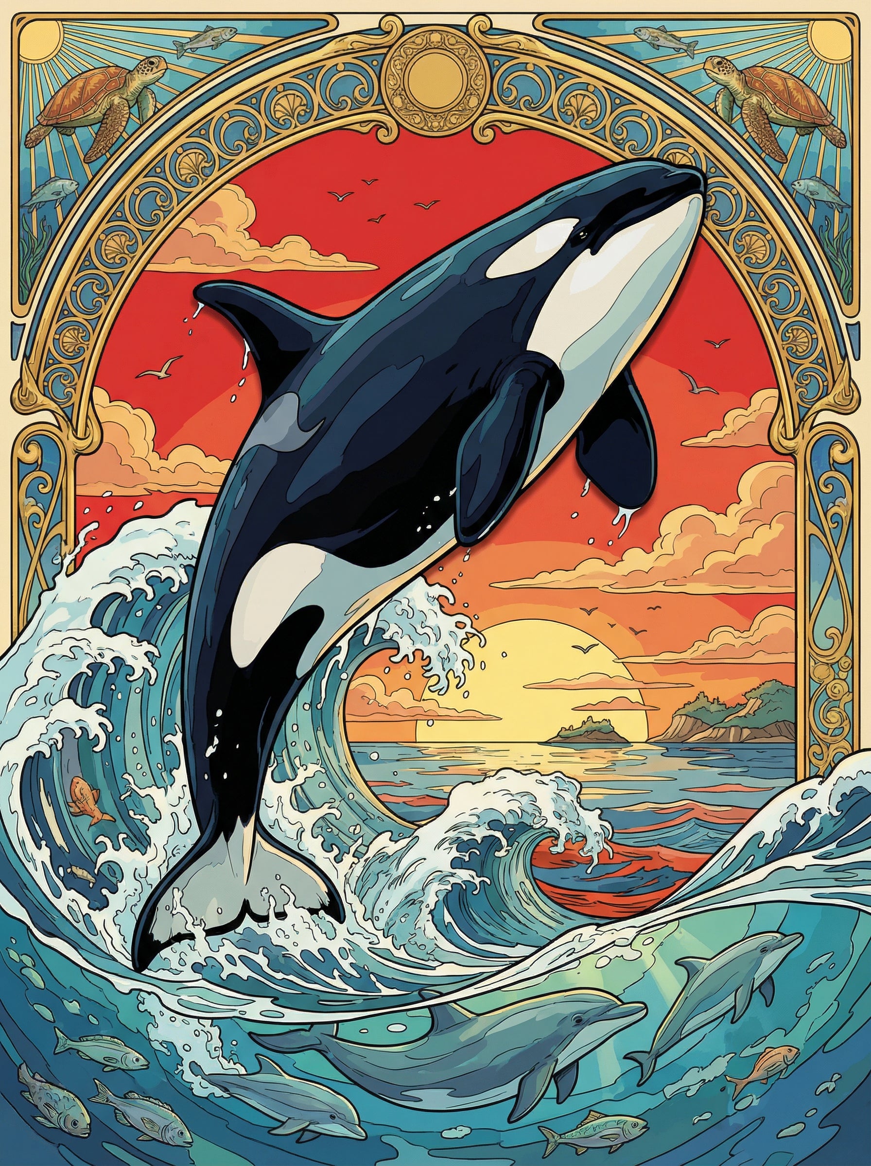 Art Nouveau Ocean Leap (Diamond Painting) Diamond Painting kit