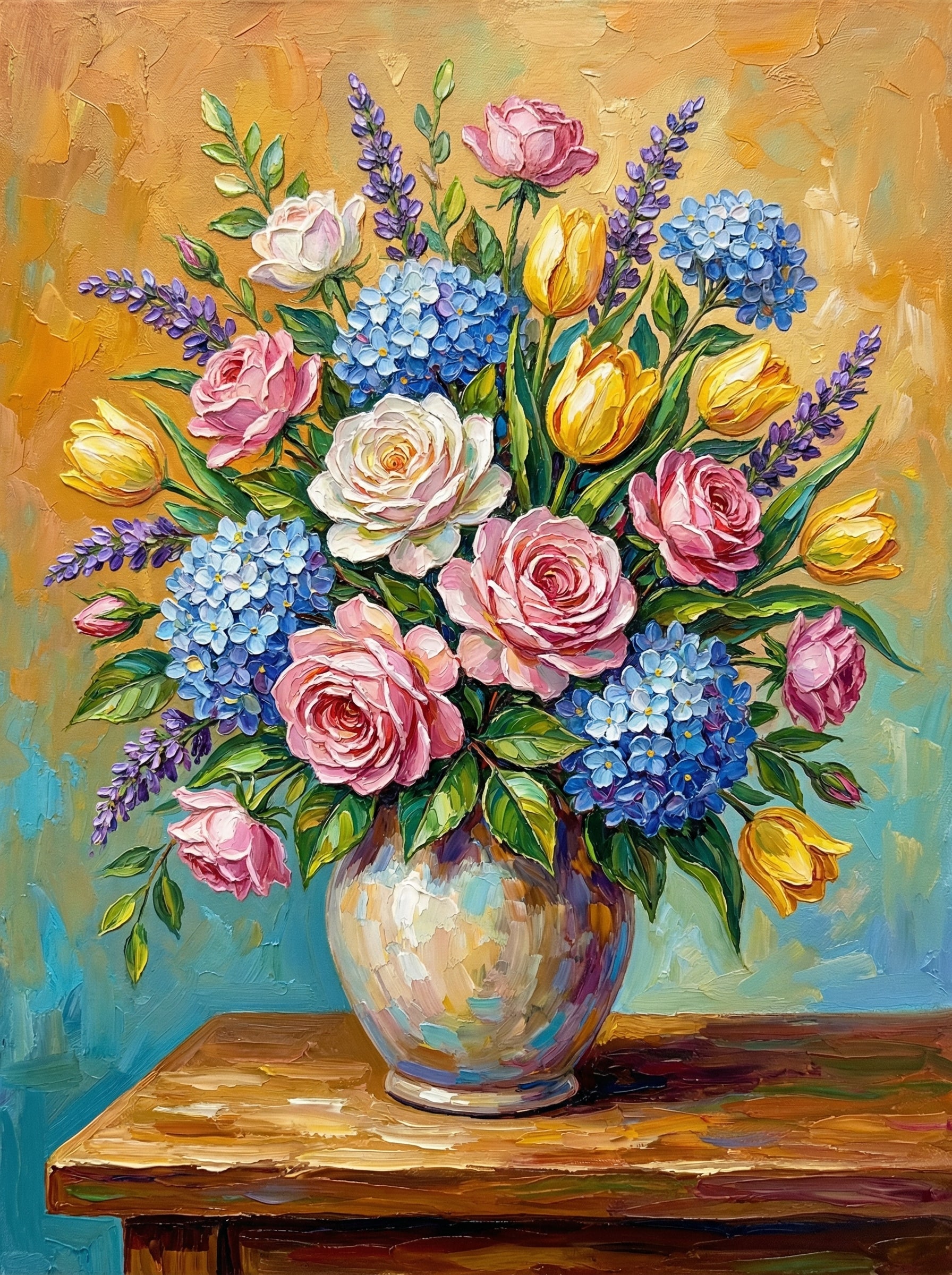 Rose Hydrangea Symphony (100 Color Diamond Painting)