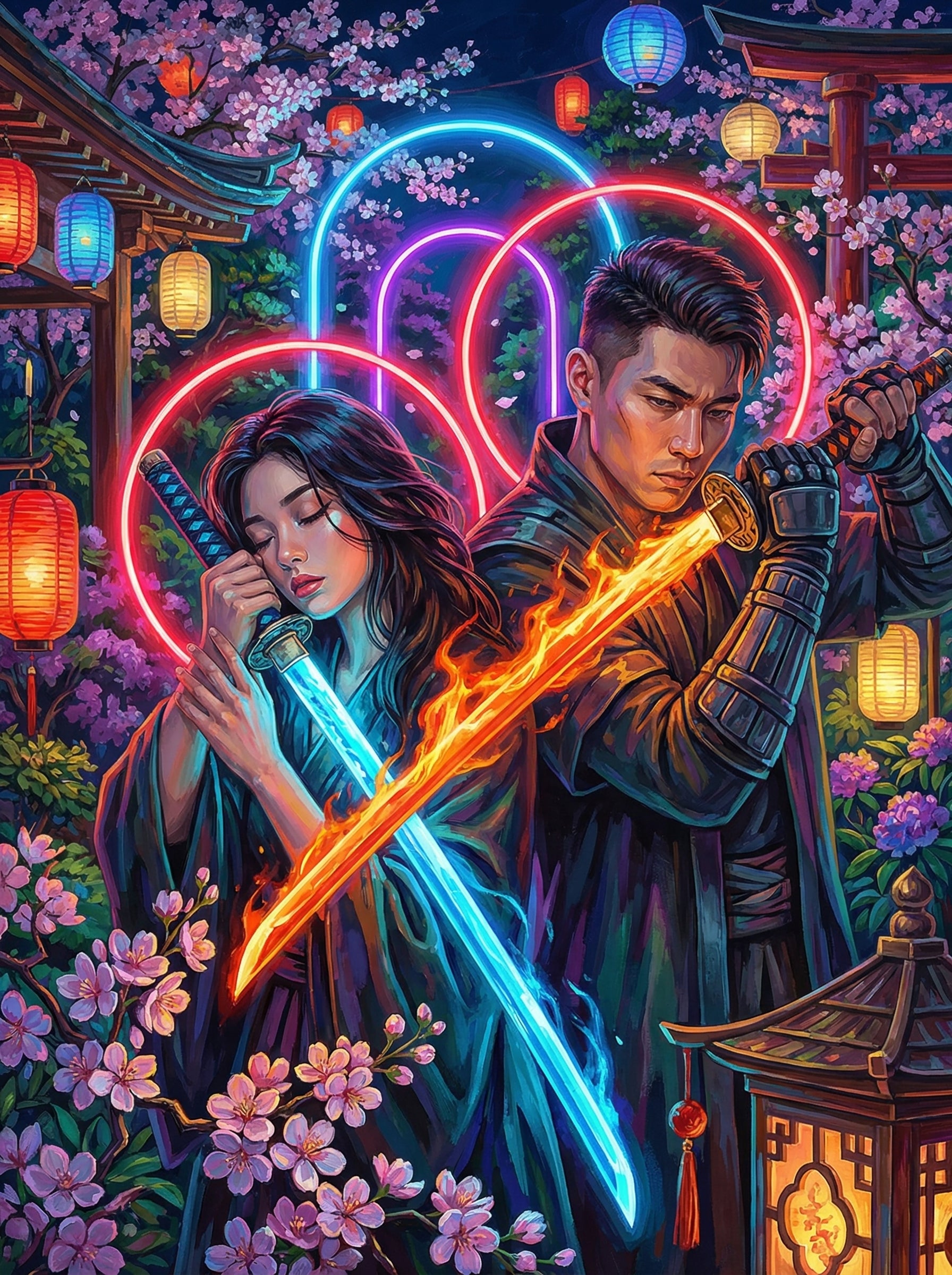 Neon Samurai Guardians (Diamond Painting) Diamond Painting kit