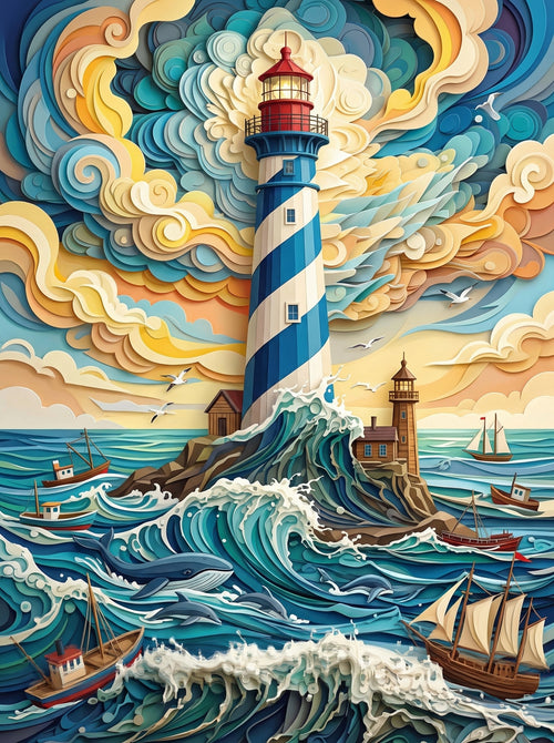 Paperwave Lighthouse Storm (100 Color Diamond Painting)