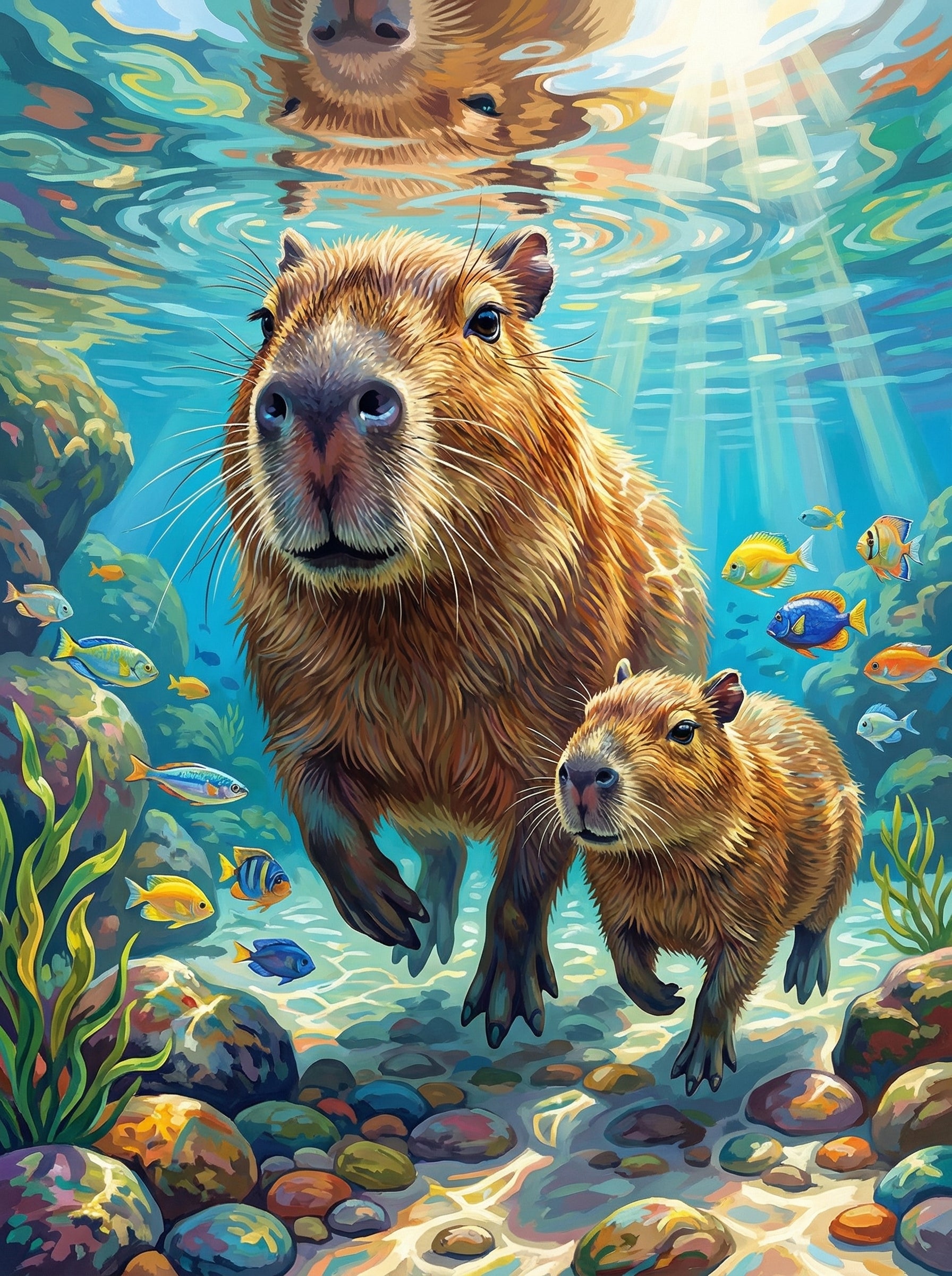 Capybara Coral Voyage (100 Color Diamond Painting)