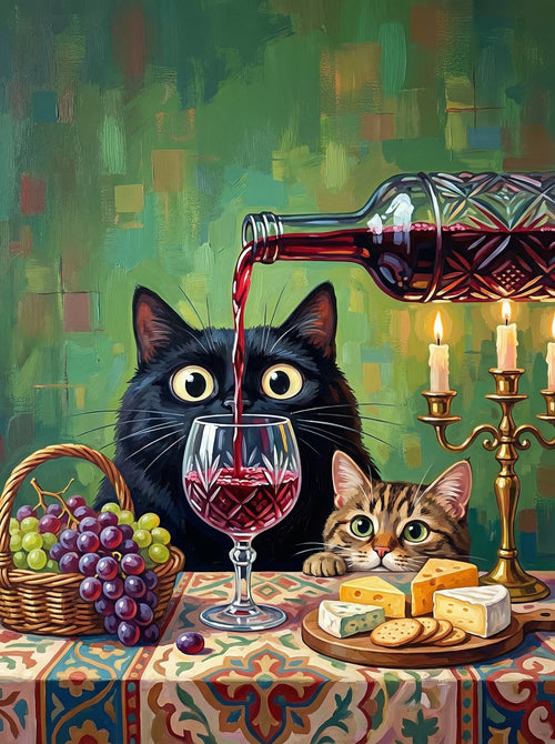 Wine & Whiskers Night (100 Color Diamond Painting)