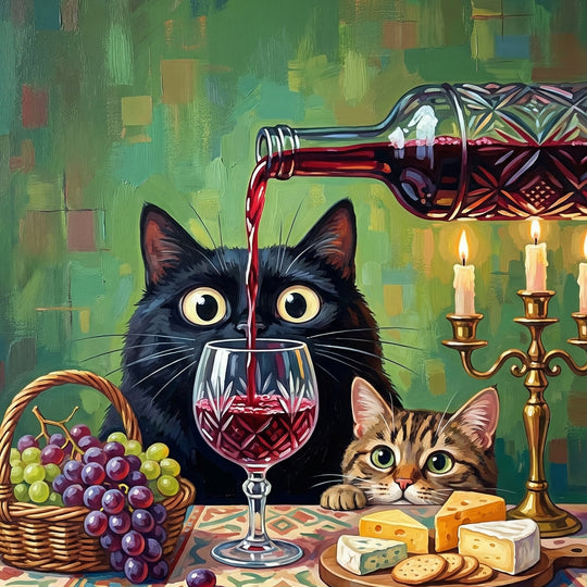 Wine & Whiskers Night (100 Color Diamond Painting)